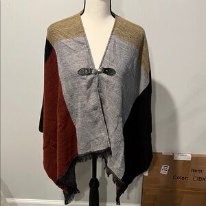 Colorblock Poncho with Buckle Closure